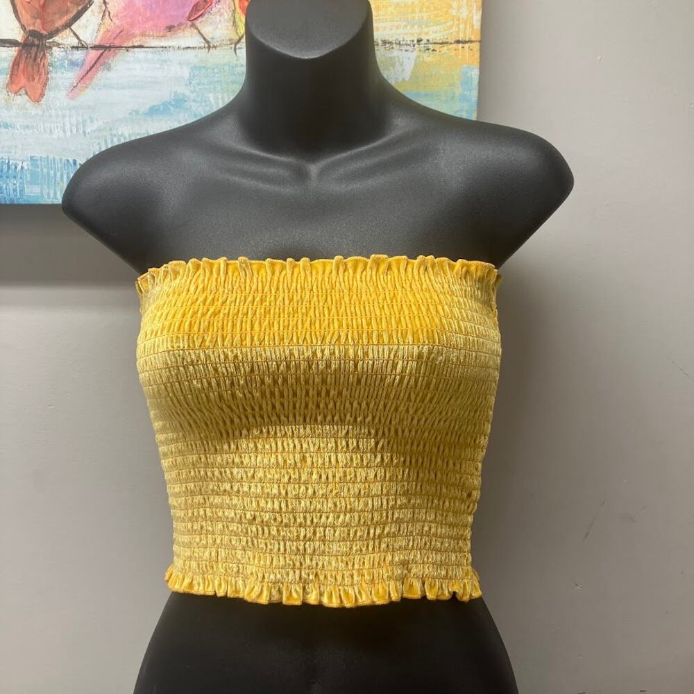 Hollister Smocked Velvet Tube Top Velvet Yellow Gold Bandeau Crop Top XS